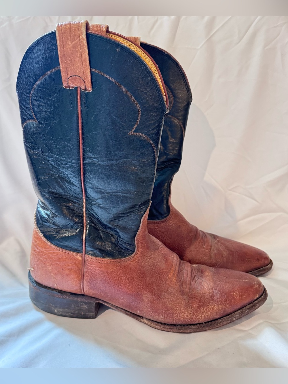 Vintage Nocona Cowboy Western Boots Men’s Two Tone Leather Pull On Sz 10B Black